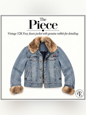 Vintage Y2K Foxy Jeans Detachable Rabbit Fur Denim Jacket ( fits S/M)